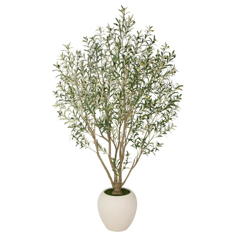 5/6/7/8/9ft Grand Artificial Olive Tree in White Planter - Large Faux Multi-Trunk Floor Plant for... | Wayfair North America