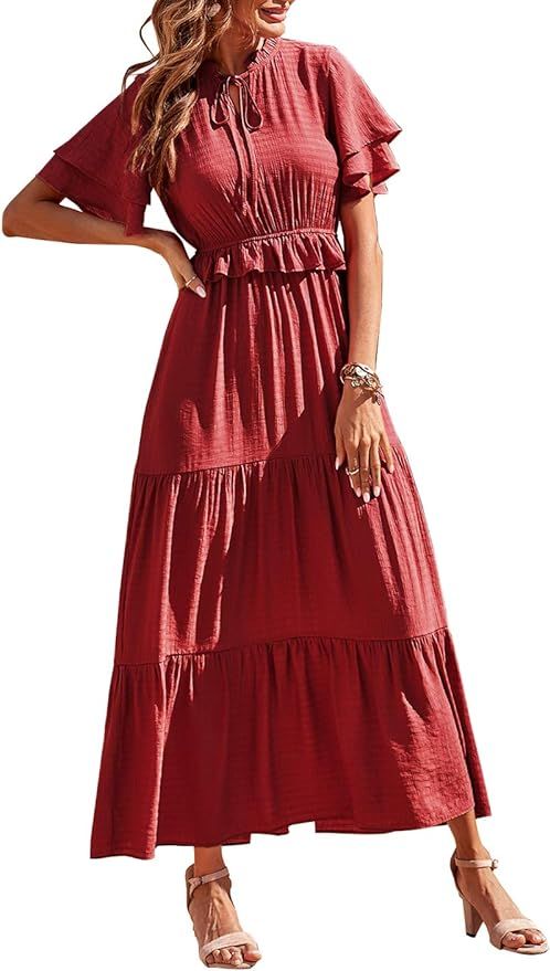 PRETTYGARDEN Women’s Bohemian Sleeveless Maxi Dress Square Neck Backless Boho Ruffle Hem Long D... | Amazon (US)
