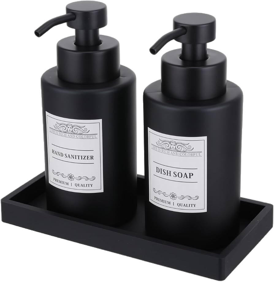 Black Soap Dispenser Bathroom Set,Glass Soap Dispenser with Stainless Steel Pump,12 Oz Liquid Han... | Amazon (US)
