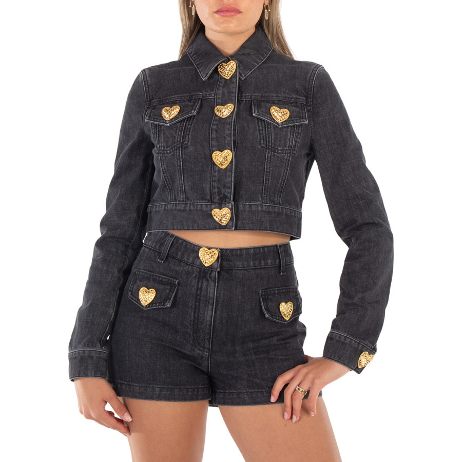 Moschino Heart Buttons Cropped Denim Jacket | Jomashop.com & JomaDeals.com