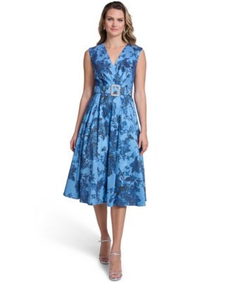 Jessica Howard Women's Sleeveless Printed Midi Dress - Lake | Macy's