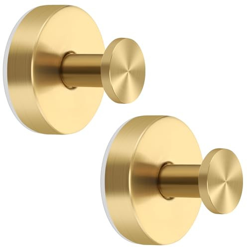 Gold Suction Cup Hooks for Shower Stainless Steel, Gold Suction Hooks for Shower Wall Hangs 15lbs, Bathroom, Kitchen, Glass Door, Mirror, Tile, Loofah, Towel, Coat, Bath Robe, Brushed Gold 2 Pack | Amazon (US)