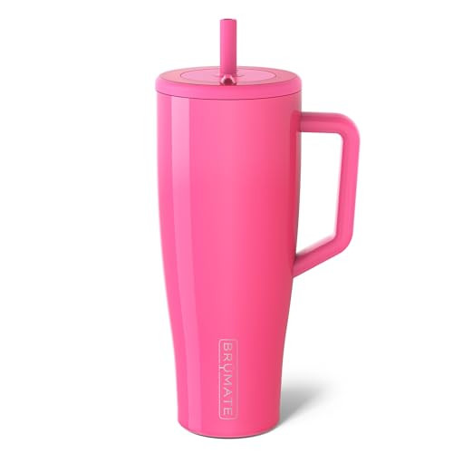 BrüMate Era 40 oz Tumbler with Handle and Straw | 100% Leakproof Insulated Water Bottle Tumbler with Lid and Flexible SoftSip Straw | Made of Stainless Steel | Cup Holder Friendly | 40oz (Neon Pink) | Amazon (US)