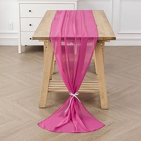 Nowepai 6Pack Hot Pink Sheer Table Runner 27 x 120 Inch Boho Romantic Chiffon Tablecloth in Washable | Amazon (US)