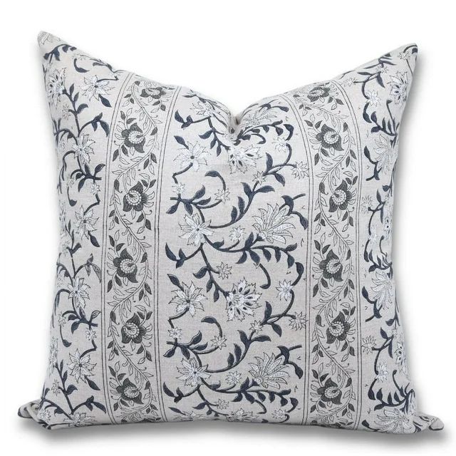 Fabdivine Block Print Throw Pillow Cover, 24x24 Inch Pure Linen Decorative Pillowcase, Floral Boh... | Walmart (US)