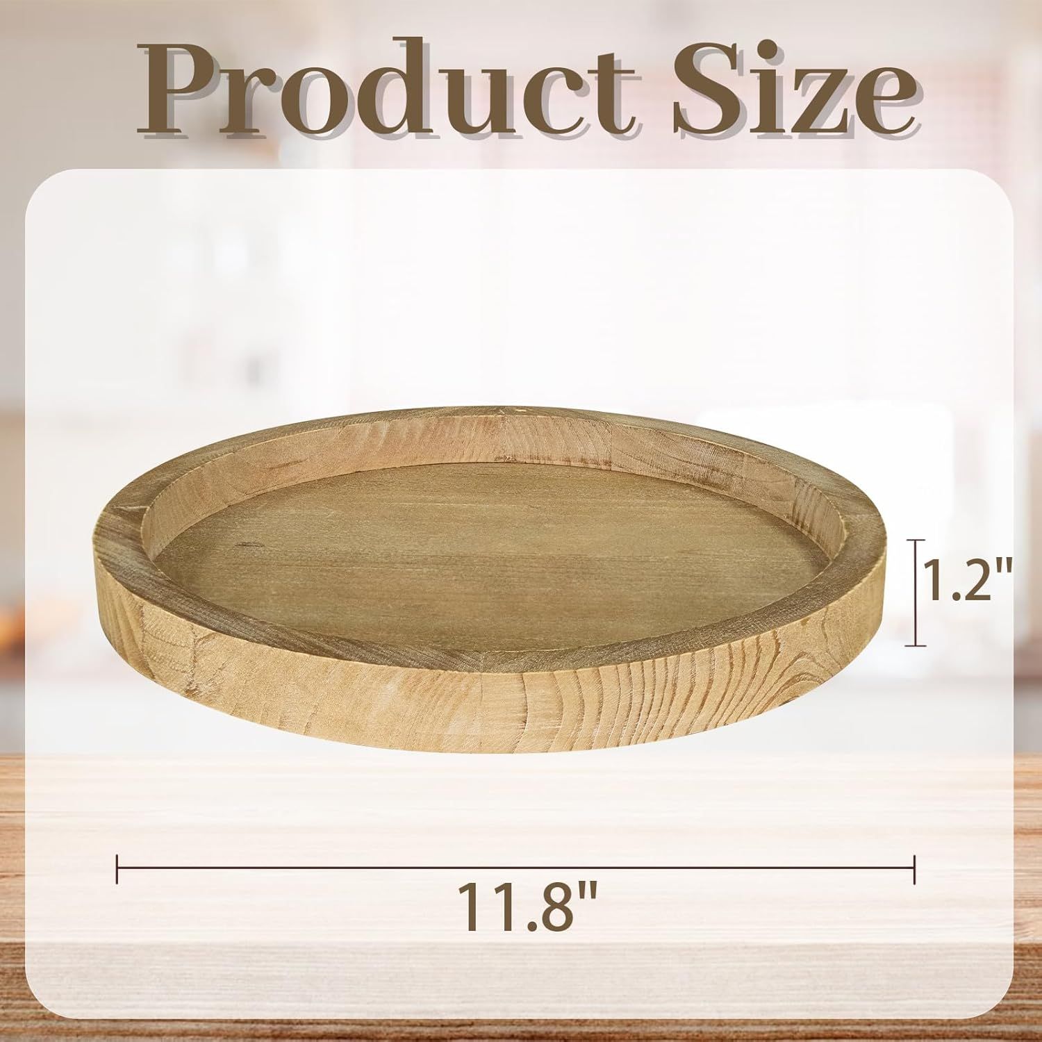 NovoDomus Wooden Round Serving Tray, Washed Brown Decorative Tray for Coffee Table, Rustic Ottoma... | Amazon (US)