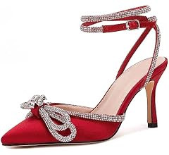 VETASTE Women's Double Bow Pointed Toe Ankle Strap Crystal Pumps Wedding Bridal Party Stilettos B... | Amazon (US)