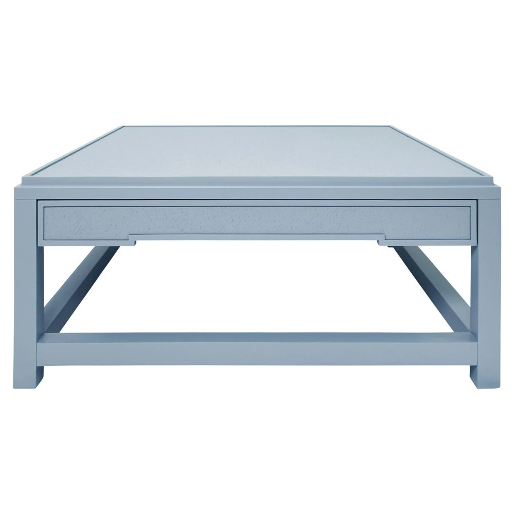 Worlds Away Locklin Modern Light Blue Grasscloth Wood Storage Coffee Table | Kathy Kuo Home