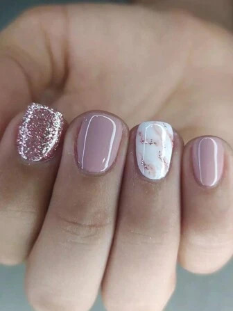 24pcs Short Square Chic Color-block & Fun Pattern False Nails With 1pc Nail File And 1pc Jelly Gl... | SHEIN