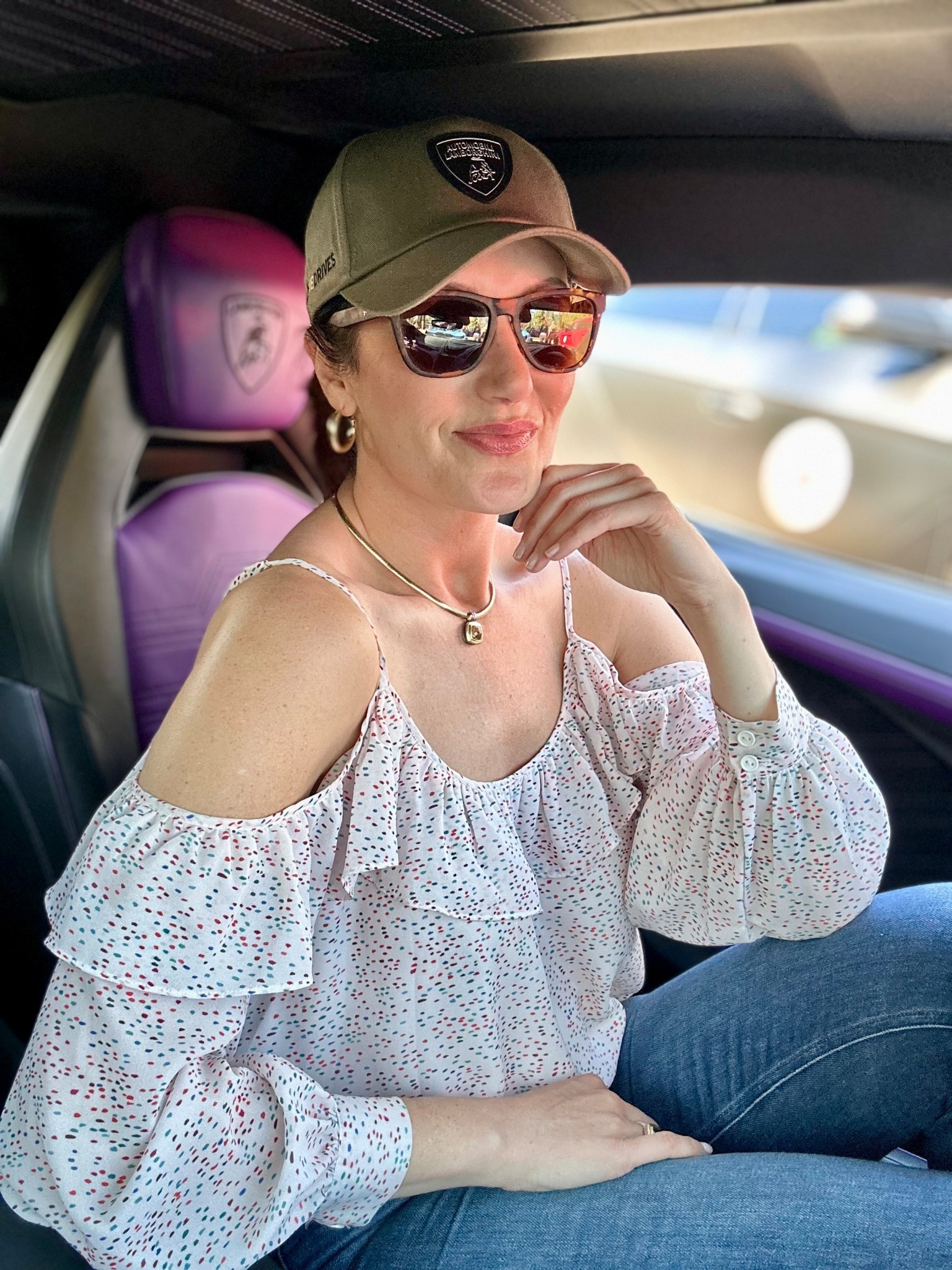 Soft, feminine spring outfit featuring a ruffle cold-shoulder blouse styled with classic blue jeans and casual accessories. This effortless everyday look works perfectly for travel days, weekend outings, casual errands, and relaxed warm-weather style. A lightweight ruffle blouse like this pairs beautifully with denim for an easy spring and summer outfit that feels polished yet comfortable. 

#LTKdayinmylife #LTKootd