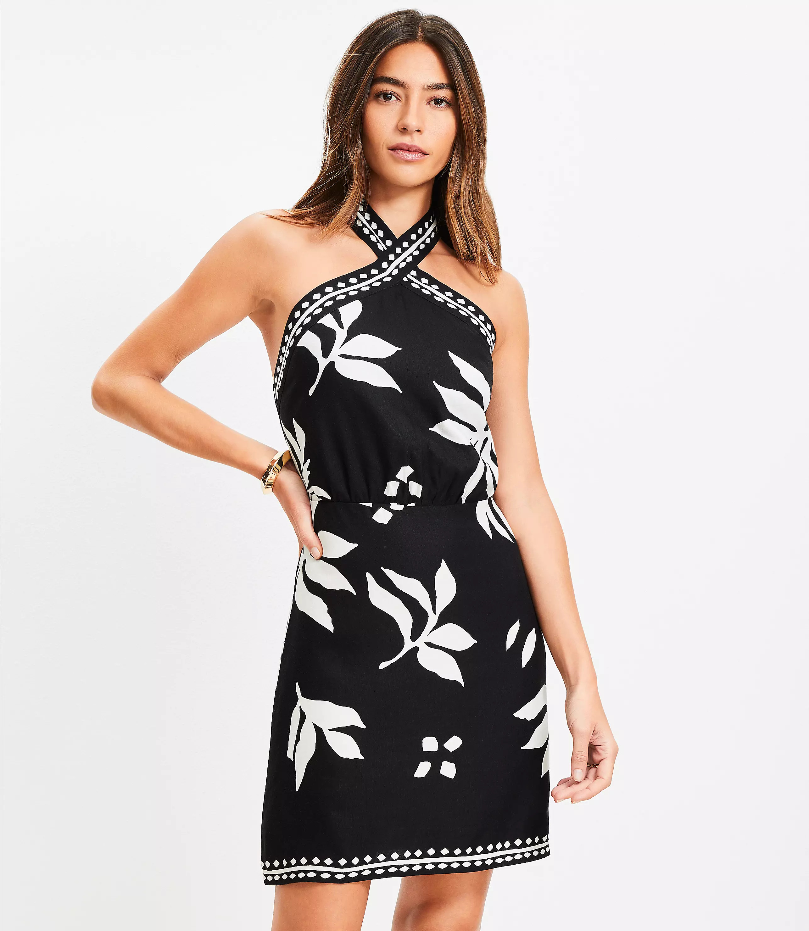 Fern Linen Blend Mini Halter Dress | LOFT