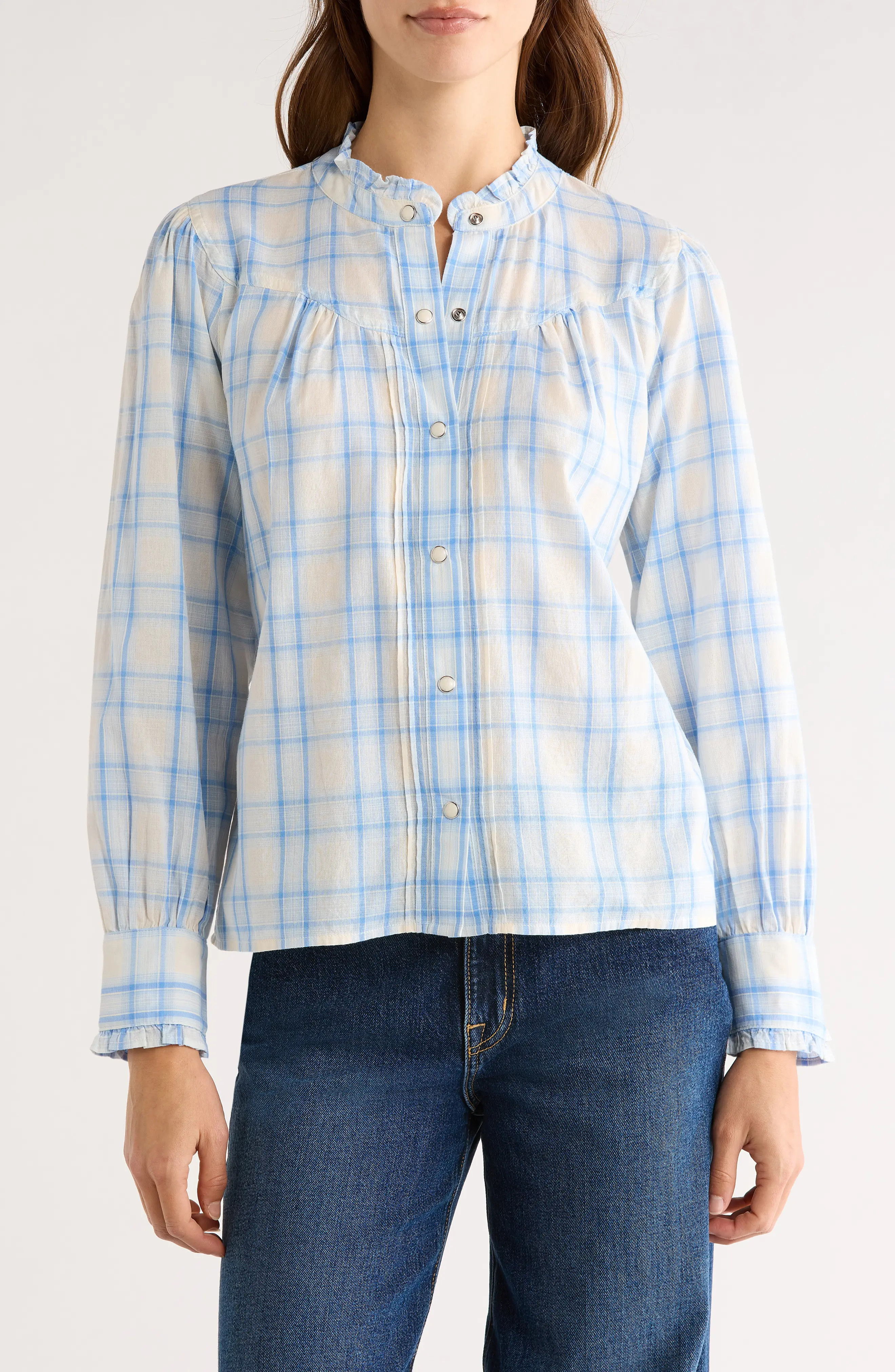 Alanna Ruffle Plaid Organic Cotton Snap-Up Shirt | Nordstrom Rack