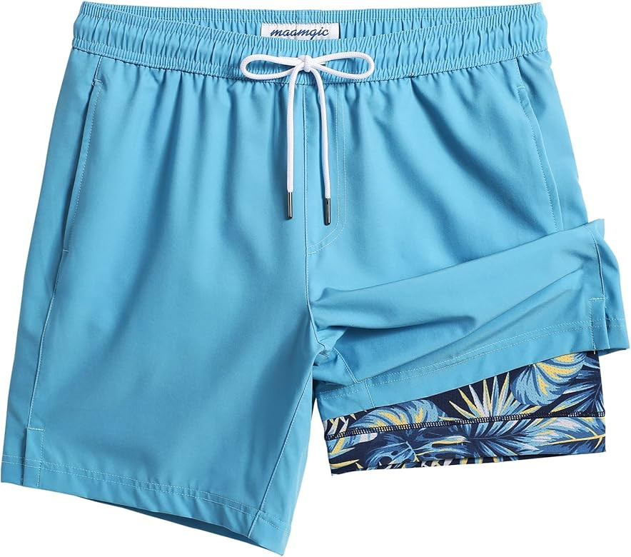 maamgic Mens Swim Trunks with Compression Liner 7 Inch Inseam Mens Bathing Suit Quick Dry Swimmin... | Amazon (US)