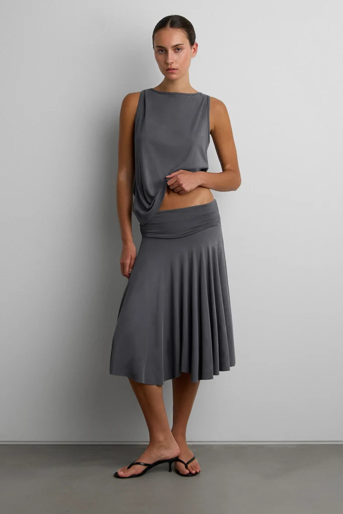 2-WAY RUCHED WAIST MIDI SKIRT | OAK + FORT