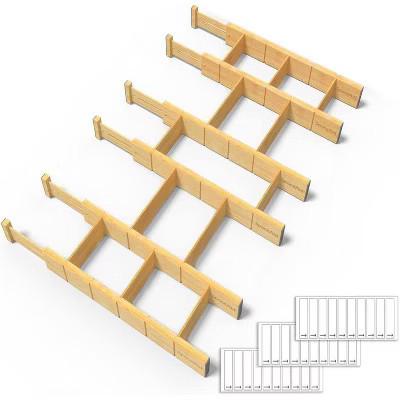 Set of 6 Bamboo Expandable Drawer Dividers with Labels,with 12 Inserts (17-22in) | Target