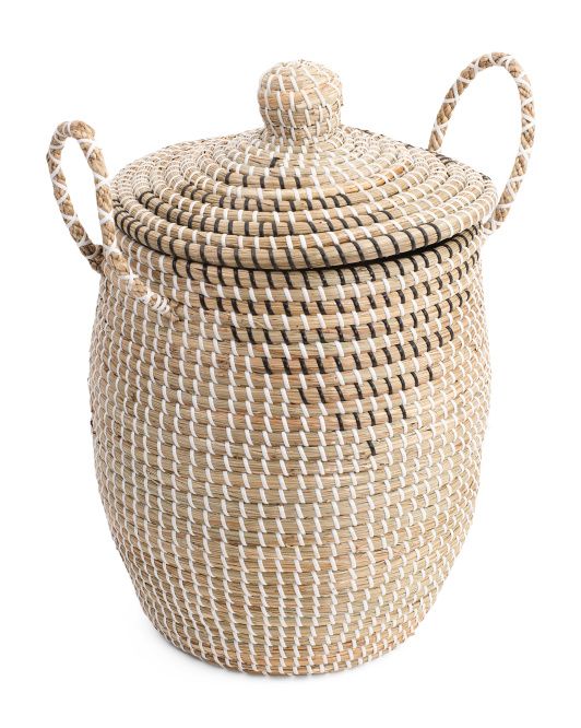 Small Lidded Seagrass Hamper With Handles | TJ Maxx