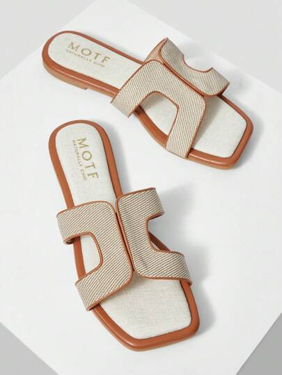 MOTF PREMIUM WOMEN CASUAL AND SIMPLE SUMMER CONTRAST BINDING HOLLOW OUT SQUARE TOE FLAT SANDALS, ... | SHEIN