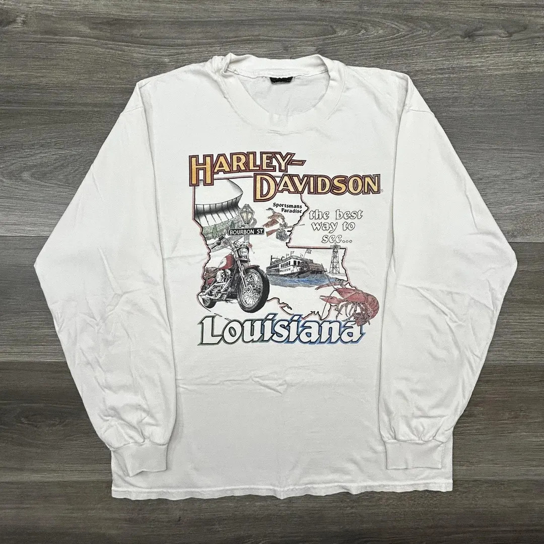 Vintage 90s Harley Davidson Shirt Mens Large White Long Sleeve Faded Made in USA - Etsy | Etsy (US)