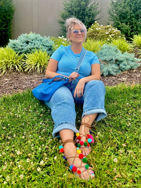 ✨SIZING•PRODUCT INFO✨
⏺ Textured Crew Neck Top in Baby Blue - L - TTS @walmartfashion 
⏺ Medium Wash Side Slit Straight Leg Denim Jeans - 16 - run a little big @targetstyle 
⏺ Boho Pom Pom Ankle Wrap Sandals - TTS @temu 
⏺ @montanawestusa Cobalt Blue Hobo Bag with Patterned Guitar Strap included - comes in so many colors!
⏺ Sunglasses - round & retro @walmart 
⏺ Gold Faux Triple Hoop @amazon 

Textured shirt, top, blue shirt, blue top, baby blue, jeans, denim, straight leg, medium wash, side slit, boho, sandals, ankle wrap, Pom poms, guitar strap, cobalt blue, crossbody bag, blue bag, blue purse, sunglasses, retro, basic

#denim #jeans denim outfit, jeans outfit, affordable jeans, budget jeans, jeans under $50, jeans under $100, jeans under $30, denim under $100, denim under $50, denim under $30, denim jeans inspo, jeans inspo, denim inspo, denim inspiration, jeans inspiration, denim jeans inspiration, how to style jeans, how to style denim, denim outfit, denim outfit ideas, denim outfit inspo, denim outfit inspiration, jeans ootd, denim ootd, jeans look, denim look, denim jeans look, straight leg, distressed, slim straight, cropped, jeanslook, curvy jeans, curvy denim, jeans for curves, midsize denim, midsize jeans, denim for big butt, denim for big booty, jeans for big booty, jeans for big butt, large hips, jeans for pear shapes, denim for pear shapes, jeans for large hips, denim for large hips #blue outfit with blue, blue outfit inspo, blue outfit inspiration, outfit featuring blue, blue outfits, blue ootd, blue shirt, blue top, blue accessories, dark blue, light blue, navy, navy blue, baby blue, cobalt blue, grey blue, gray blue, teal, blue teal, blue outfit, blue outfit, blue pants, blue look, monochromatic blue, blue tops under $50, blue tops under $30, blue shirts under $50, blue shirts under $30, how to style blue, how to style a blue shirt, how to style a blue top, outfit with blue in it 

#extralarge #xl #curvy #midsize
budget fashion, affordable fashion, budget style, affordable style, curvy style, curvy fashion, midsize style, midsize fashion

#LTKShoeCrush #LTKStyleTip #LTKFindsUnder50