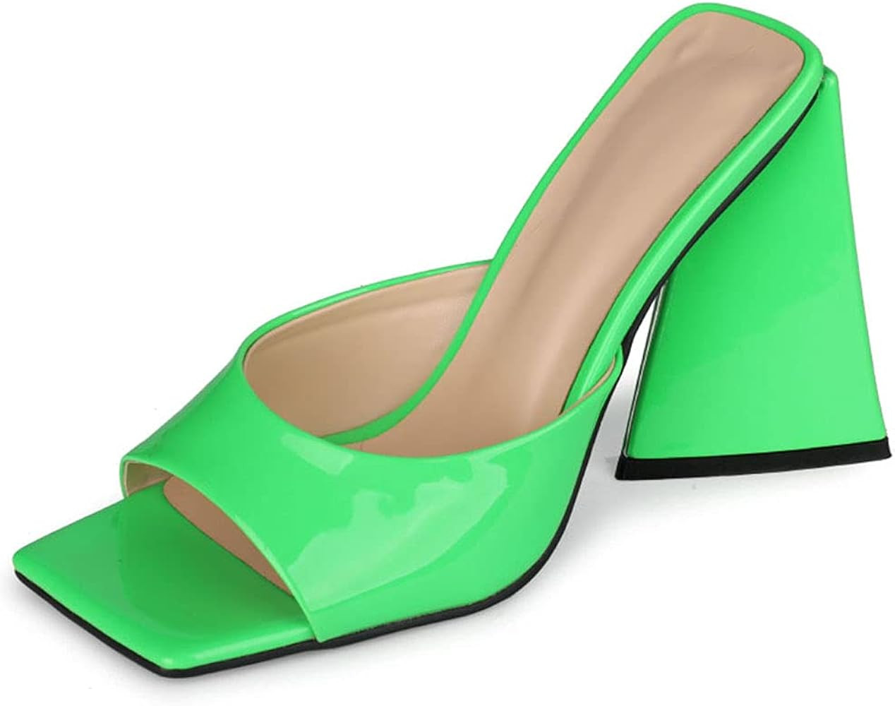 Skapee Women Fashion Mules Sandals Triangle Block High Heels Slide Sandals | Amazon (US)