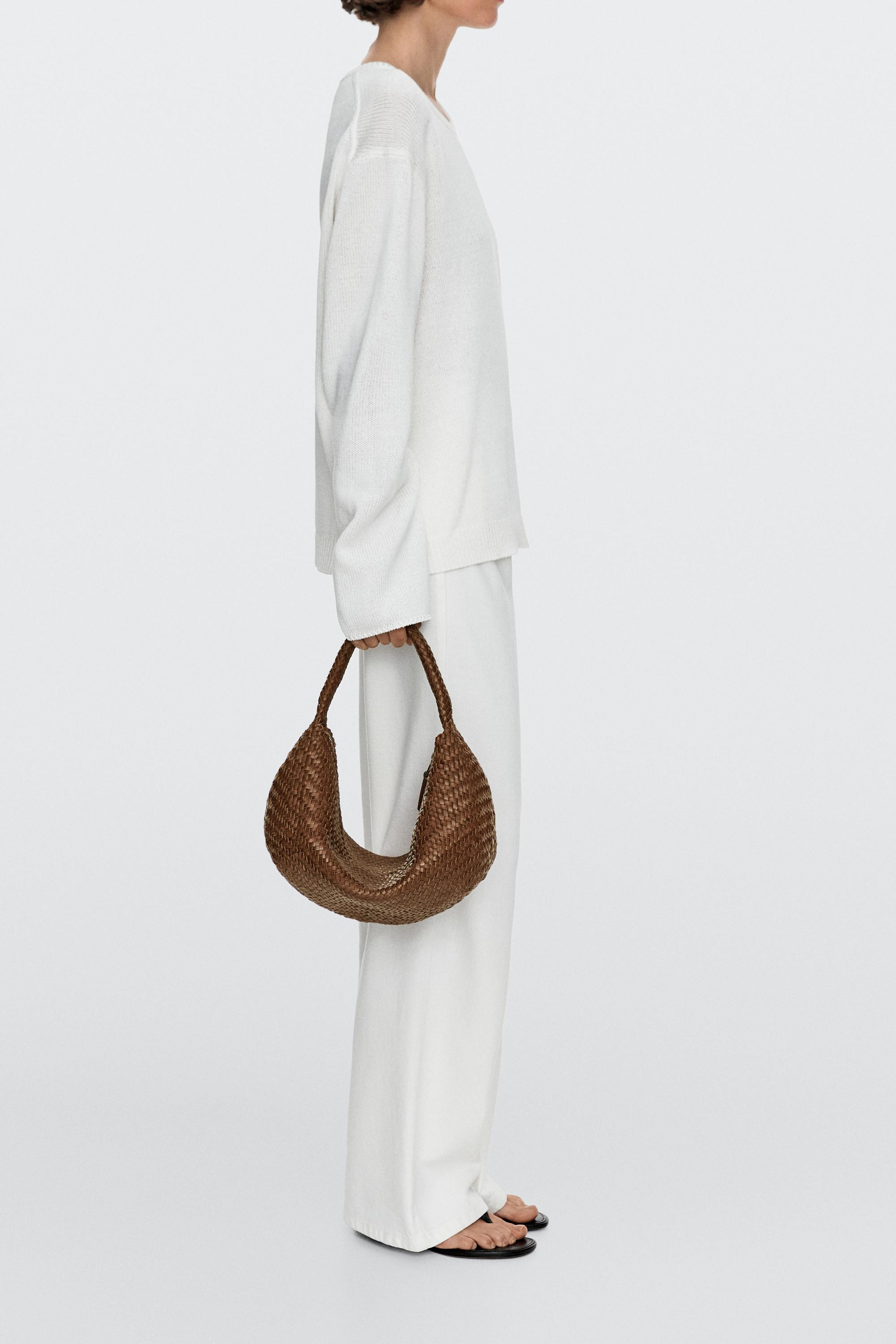 Braided leather half-moon bag | Massimo Dutti UK