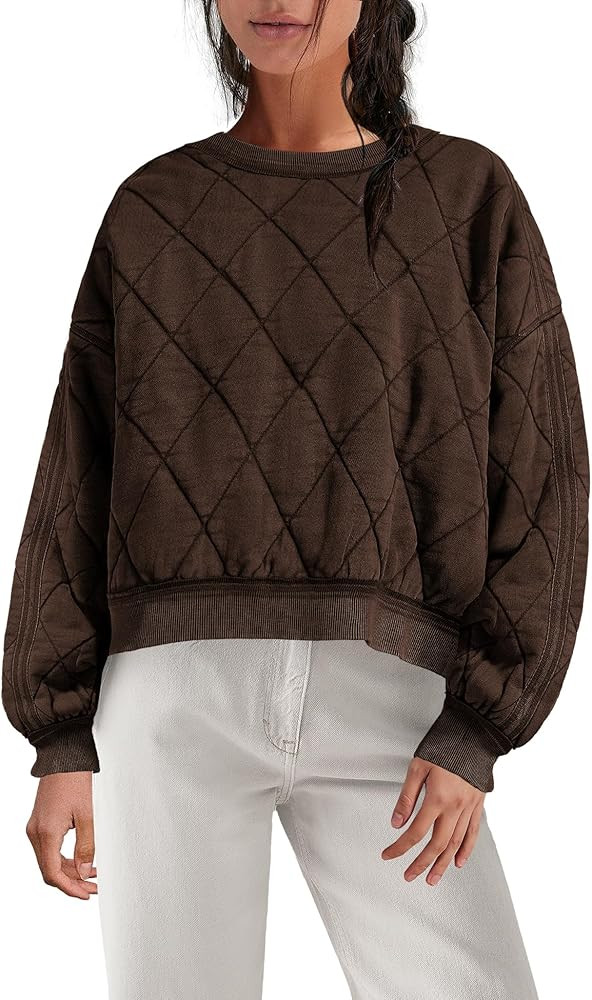 Panadila Womens Crewneck Sweatshirt Quilted Pattern Pullover Sweatshirts Long Sleeve Crop Tops Fa... | Amazon (US)