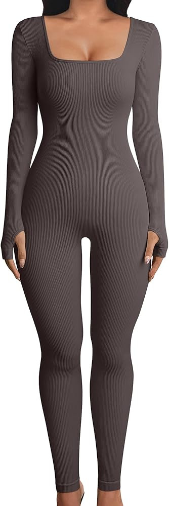 OQQ Women Yoga Jumpsuits Workout Ribbed Long Sleeve Sport Jumpsuits | Amazon (US)