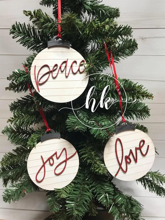 Farmhouse Style, Shiplap Ornament, Peace, Love, Joy | Etsy (US)