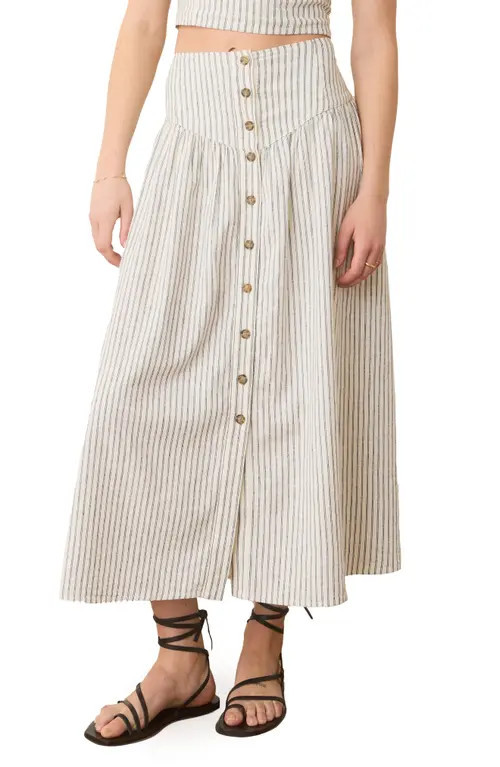 Marine Layer Jade Stripe Button Front Hemp Blend Midi Skirt in Cream/Navy Stripe at Nordstrom, Size 0 | Nordstrom