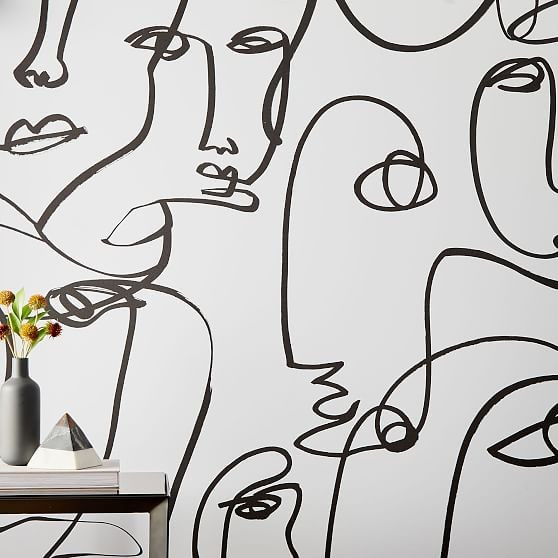 Drop It MODERN Femme Wallpaper, Black/White | West Elm (US)