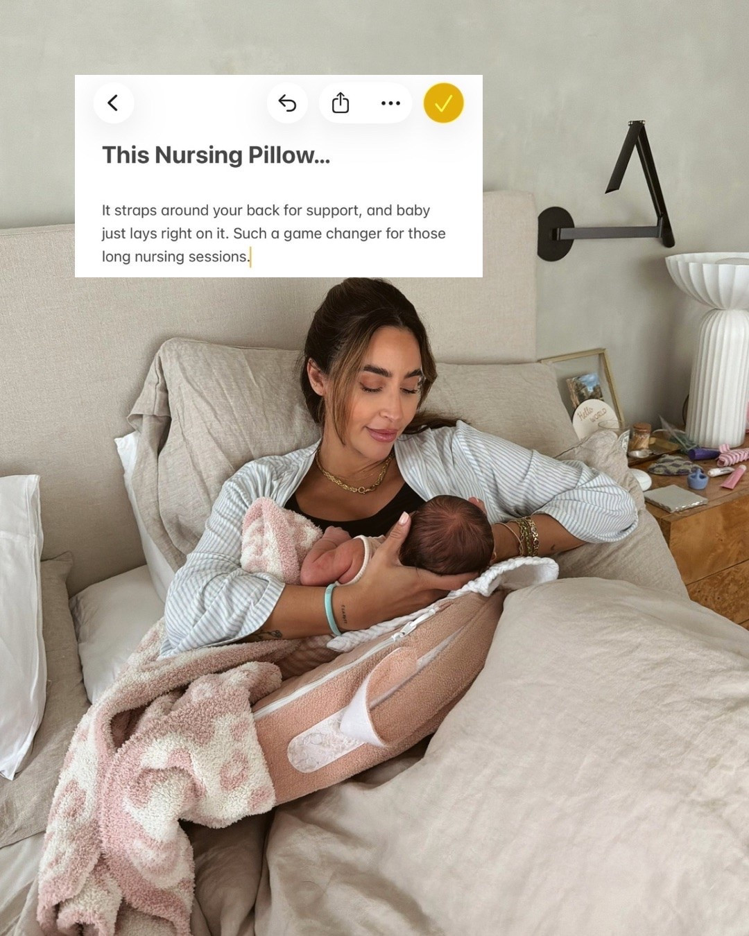 This Nursing Pillow…

It straps around your back for support, and baby just lays right on it. Such a game changer for those long nursing sessions.
