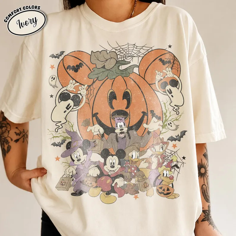Disney Halloween Pumpkin Shirt, Mickey And Friends Trick Or Treat Tee, Vintage Mickey Mouse Spook... | Etsy (Global)