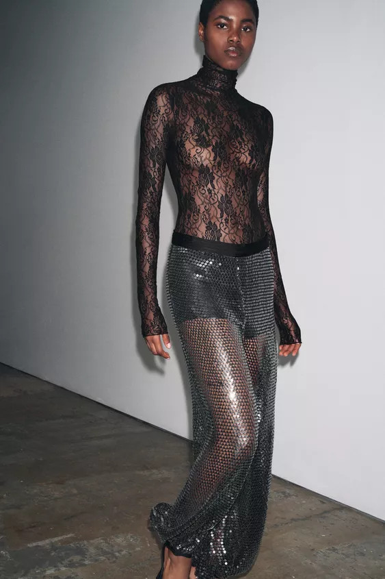 LONG SLEEVE LACE BODYSUIT | Zara US