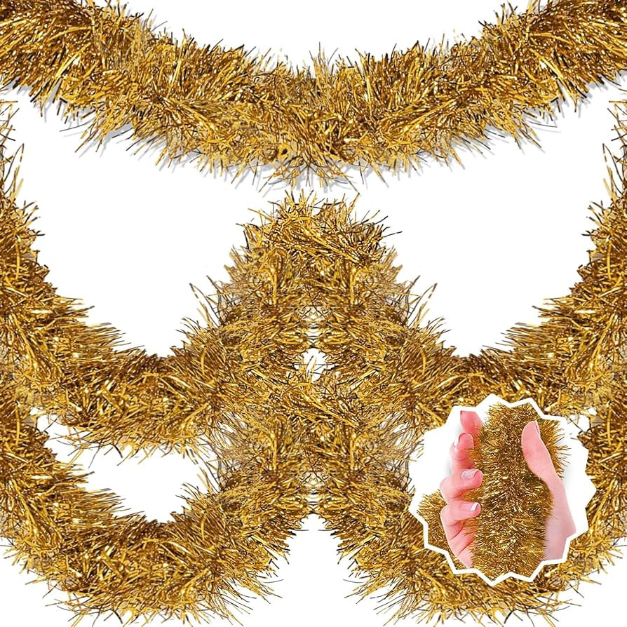 50 Feet Champagne Gold Christmas Tinsel Garland, Metallic Foil Twist Banner Wall Hanging Tinsel S... | Amazon (US)