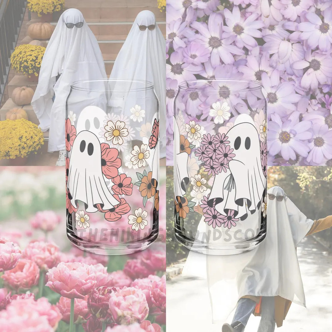 Floral Ghost 16OZ Can Glass - Etsy | Etsy (US)