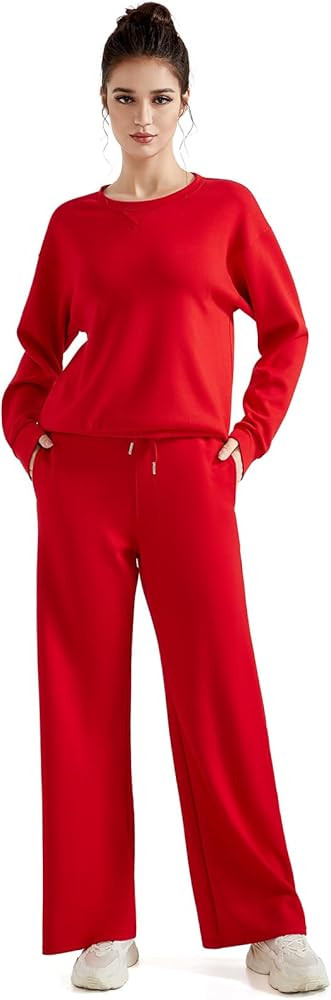 SUUKSESS Women Modal Fall 2 piece outfits Oversized Sweatshirt Wide Leg Pants | Amazon (US)