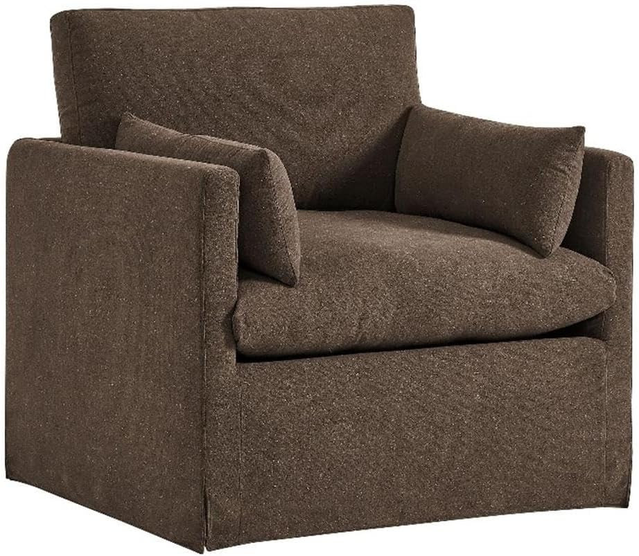 Modway Wellfleet Linen-Blend Slipcovered Armchair in Cocoa – Upholstered Fabric Accent Chair with Down Blend Cushion and Throw Pillows | Amazon (US)