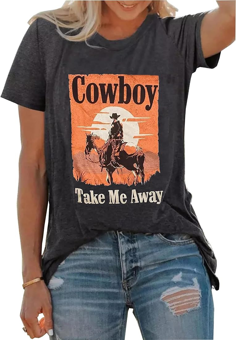 Cowboy Take Me Away T-Shirt for Women Western Cowboy Vintage Graphic Tees Travel Tops | Amazon (US)