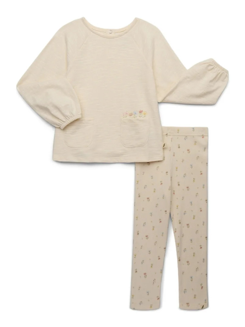 easy-peasy Toddler Girls Organic Raglan Top with Long-Sleeves & Rib Leggings Set, 2-Piece, Sizes ... | Walmart (US)