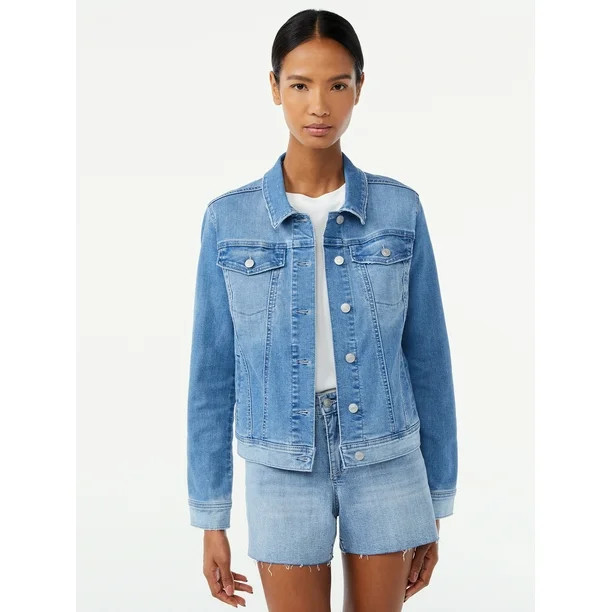 Scoop Women's Color Block Denim Trucker Jacket - Walmart.com | Walmart (US)