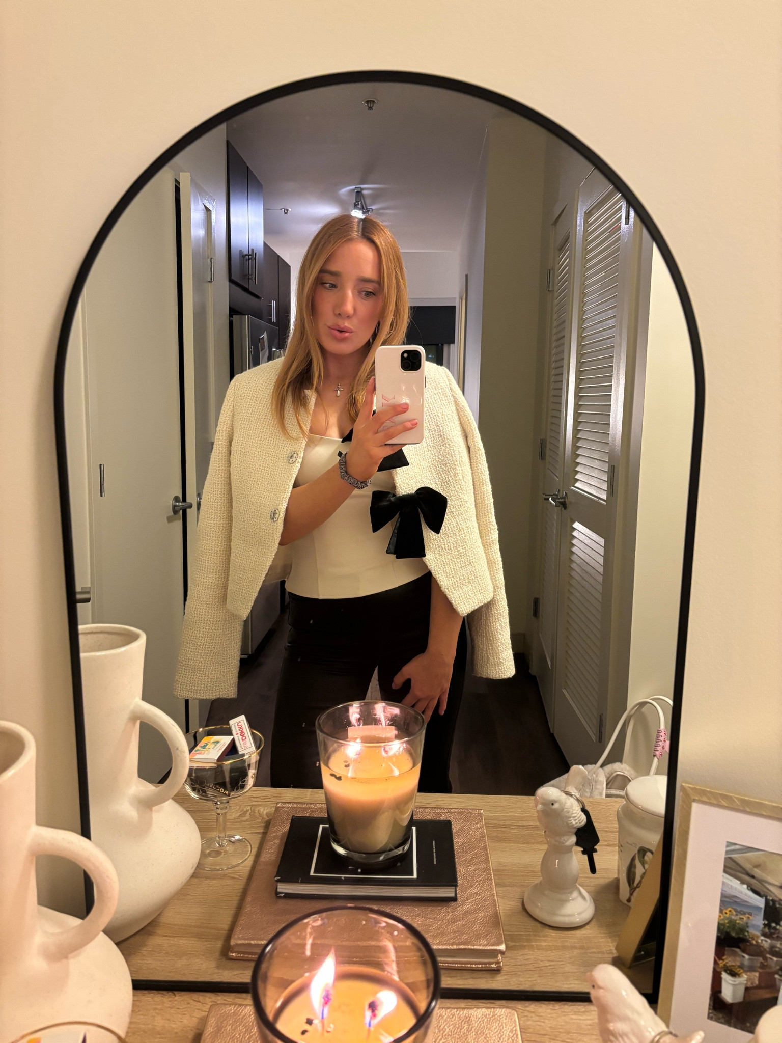 Winter night out in Chicago!! Wearing my favorites all black and white!!