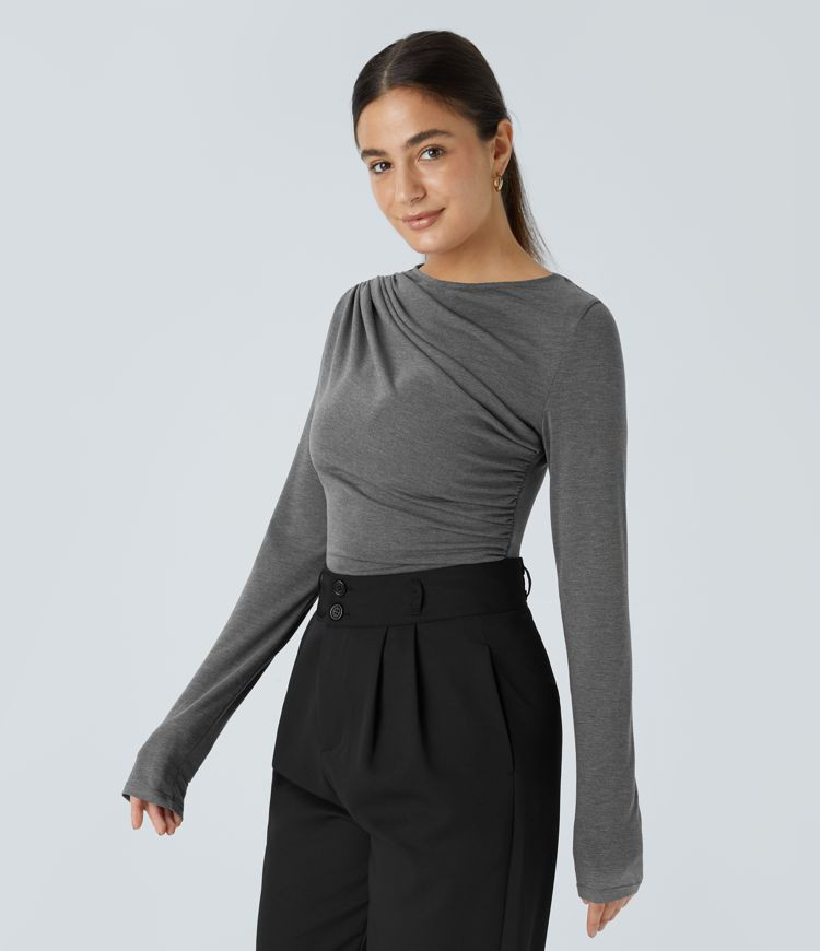 Women’s Long Sleeve Asymmetric Ruched Work Top - Halara | Halara UK