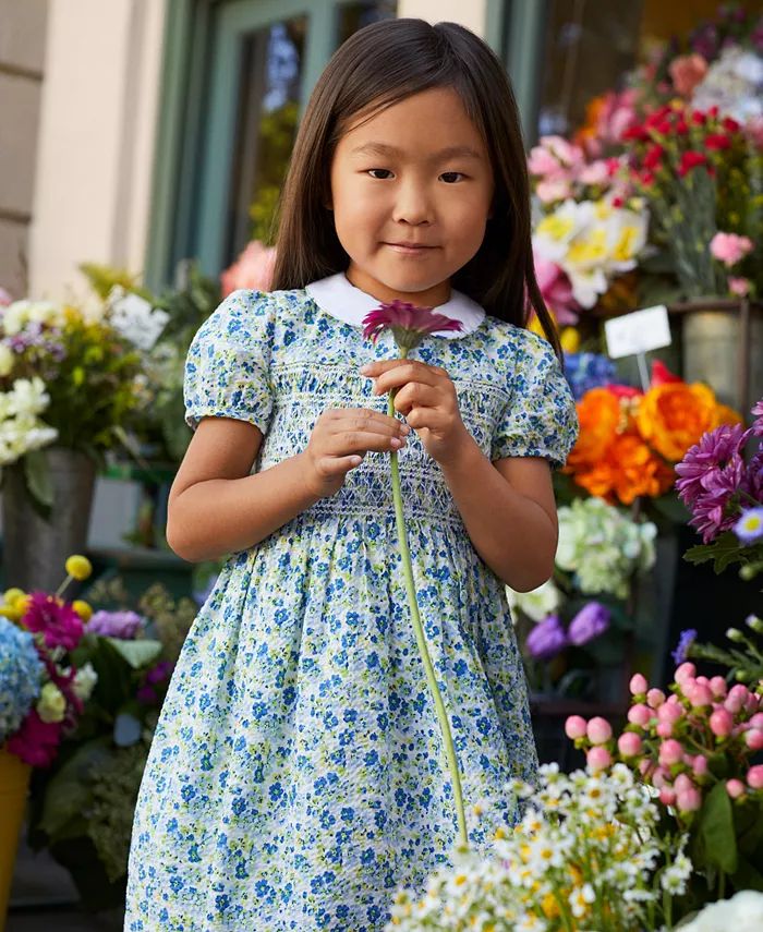 Toddler and Little Girls Floral Smocked Cotton Seersucker Dress | Macy's