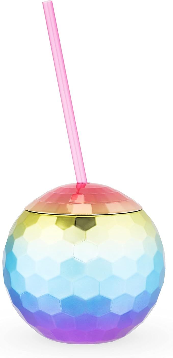 Amazon.com | Blush Rainbow Disco Ball Cup with Lid and Straw, 16 Ounce Cute Sparkly Glitter Cockt... | Amazon (US)