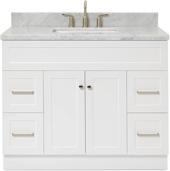 ARIEL 43" White Bathroom Vanity w/ 1.5" Edge Carrara Marble Countertop | Rectangle Sink | 2 Soft-... | Amazon (US)