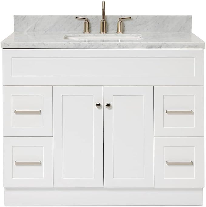ARIEL 43" White Bathroom Vanity w/ 1.5" Edge Carrara Marble Countertop | Rectangle Sink | 2 Soft-... | Amazon (US)