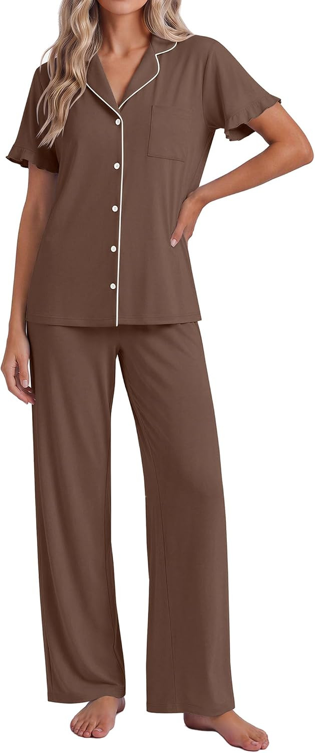 Ekouaer Pajamas for Women Set Button Up Soft Pjs Short Sleeve Lounge Sets | Amazon (US)