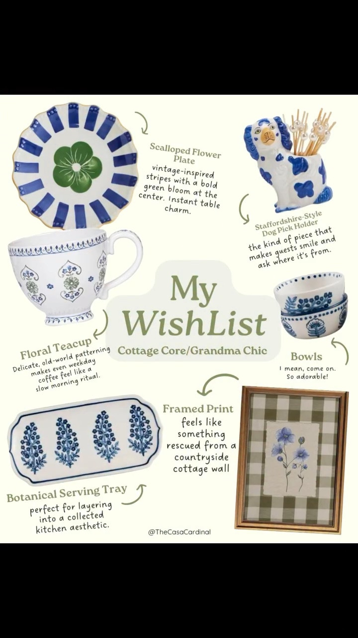 Current wishlist:
Cottage core energy only 🫖🤍

If it looks like it belongs in a European grandmother’s kitchen or a countryside cottage… I want it.

Comment SHOP below to receive a DM with the link to this post on my LTK ➡️ https://liketk.it/5VawL ltksalealert ltkseasonal ltkhome #grandmillennialstyle #cottagestylehome #vintagehomedecor #cozykitchenvibes #ltkhome