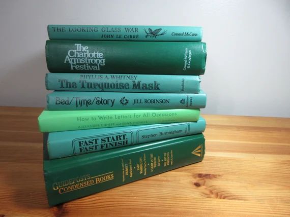 7 Vintage Green Books, Decor, Staging BB026 | Etsy (US)
