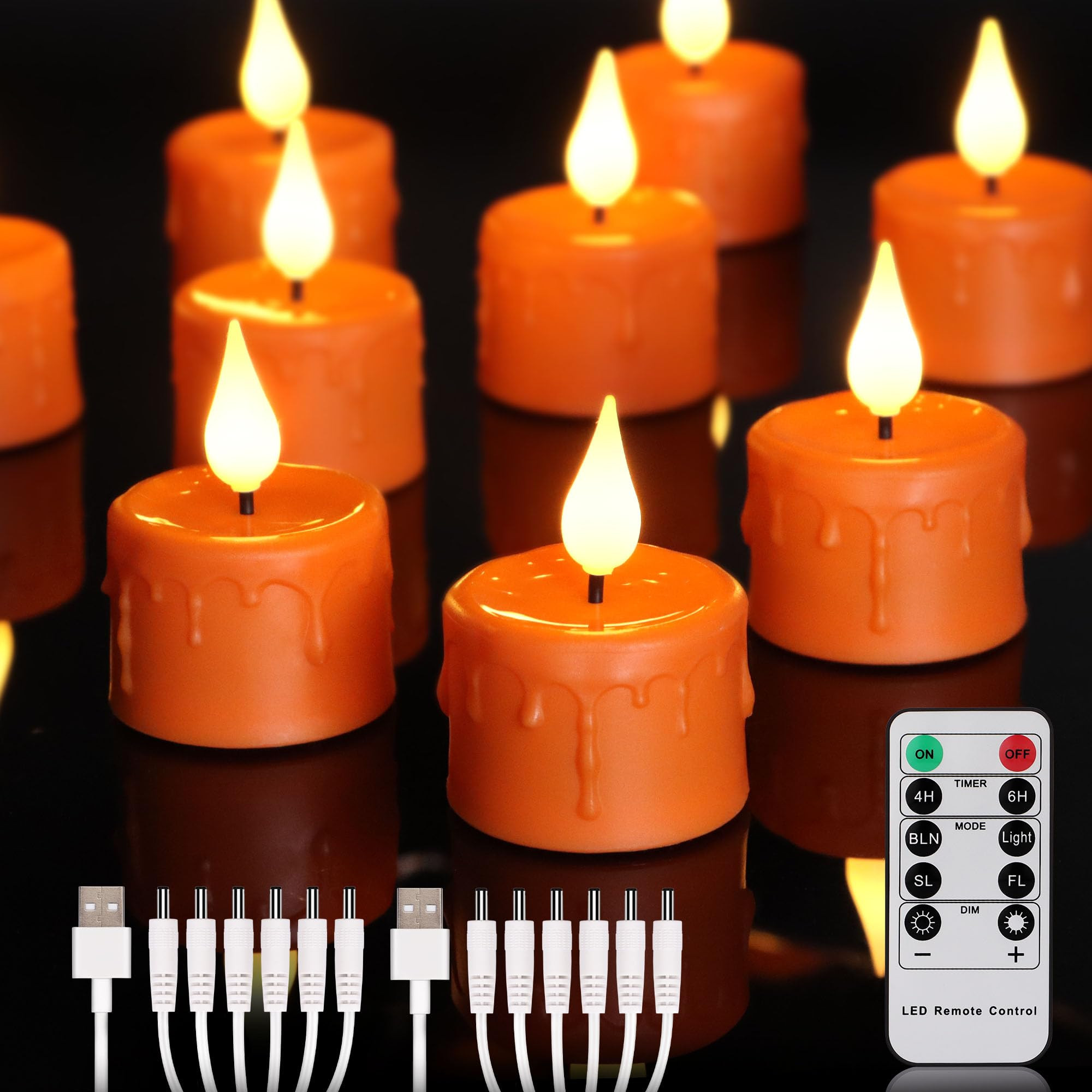 Halloween LED Tea Lights, 12 Pack Rechargeable with Remote Timer, Small Pumpkins, Orange Electric... | Amazon (US)
